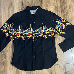 Roper Wonen's Western Bull Rider Graphic Rodeo Pearl Snap Shirt Black Size M